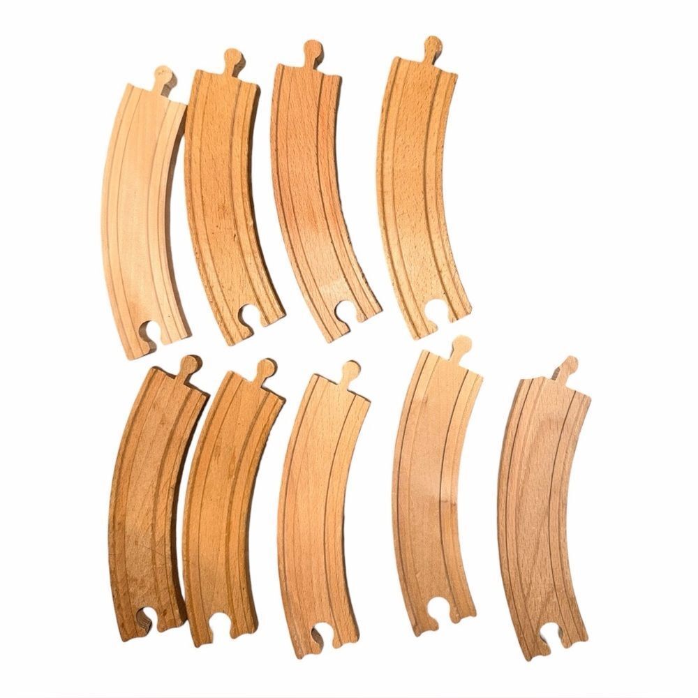 9 Pc WOODEN TOY TRAIN TRACK Lot Large Curves Brio Thomas Compatible Railway